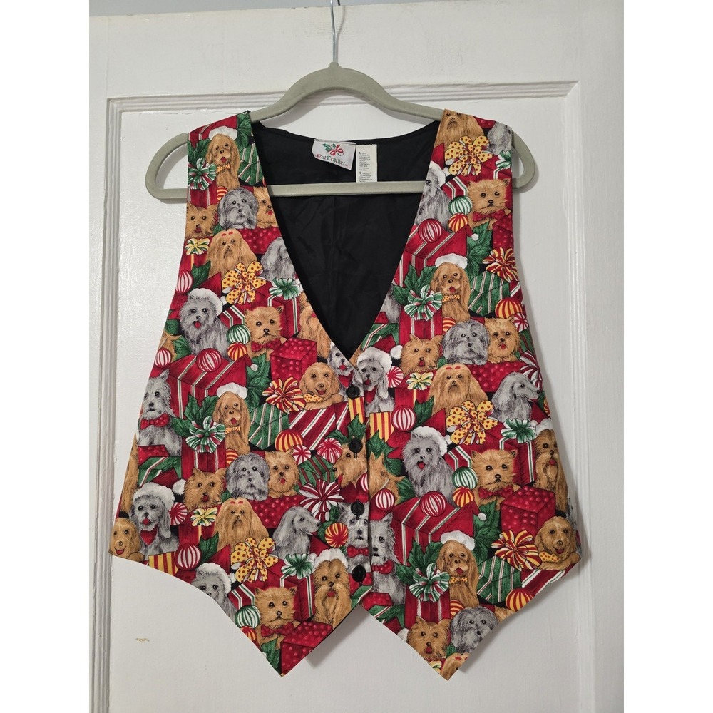 Vintage Nutcracker Dog Print Christmas Vest Size Large